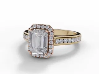 Halo Diamond Engagement Ring Certificated Emerald-Cut Diamond 100% Recycled, Hallmarked 18ct. Yellow Gold