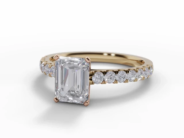 Diamond-Set Band Diamond Engagement Ring Certificated Emerald-Cut Diamond 100% Recycled, Hallmarked 18ct. Yellow Gold