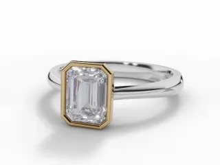 Solitaire Diamond Engagement Ring Plain Polish Band Certificated Emerald-Cut Diamond 100% Recycled, Hallmarked 18ct. White Gold