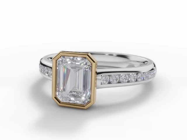 Diamond-Set Band Diamond Engagement Ring Certificated Emerald-Cut Diamond 100% Recycled, Hallmarked 18ct. White Gold