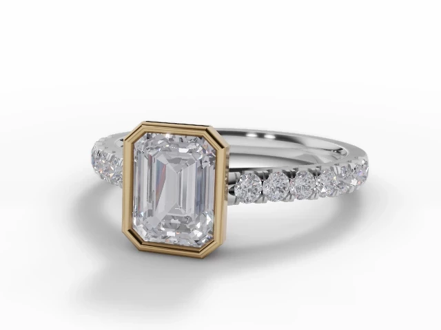 Diamond-Set Band Diamond Engagement Ring Certificated Emerald-Cut Diamond 100% Recycled, Hallmarked 18ct. White Gold