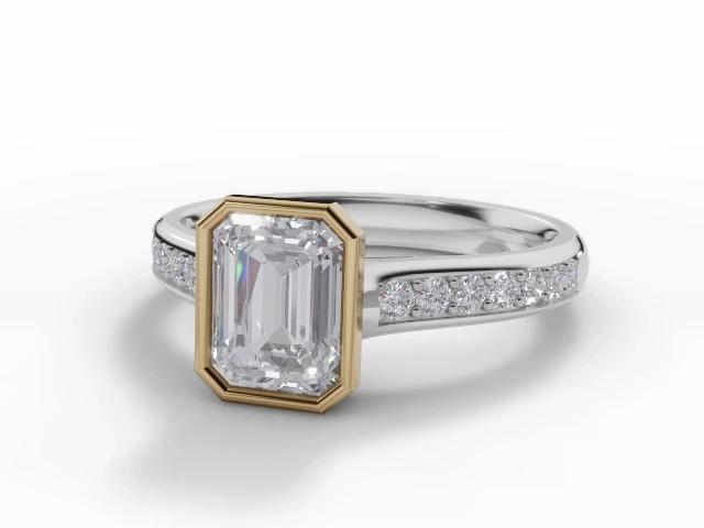 Diamond-Set Band Diamond Engagement Ring Certificated Emerald-Cut Diamond 100% Recycled, Hallmarked 18ct. White Gold