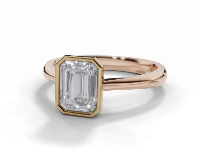 Solitaire Diamond Engagement Ring Plain Polish Band Certificated Emerald-Cut Diamond 100% Recycled, Hallmarked 18ct. Rose Gold