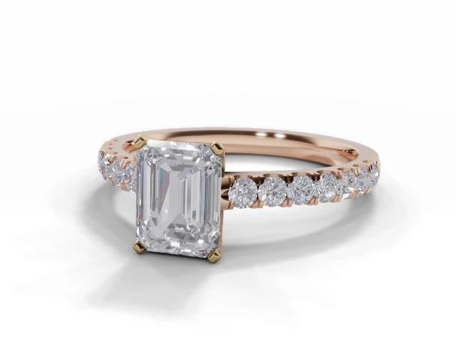 Diamond-Set Band Diamond Engagement Ring Certificated Emerald-Cut Diamond 100% Recycled, Hallmarked 18ct. Rose Gold