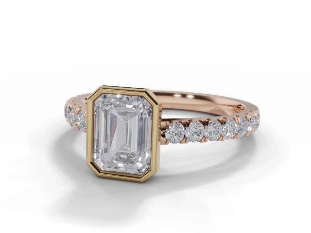 Diamond-Set Band Diamond Engagement Ring Certificated Emerald-Cut Diamond 100% Recycled, Hallmarked 18ct. Rose Gold