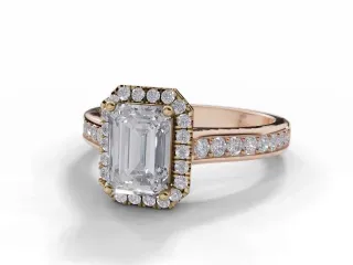 Halo Diamond Engagement Ring Plain Polish Band Certificated Emerald-Cut Diamond 100% Recycled, Hallmarked 18ct. Rose Gold