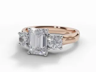 3 Stone Diamond Engagement Ring Plain Polish Band Certificated Emerald-Cut Diamond 100% Recycled, Hallmarked 18ct. Rose Gold