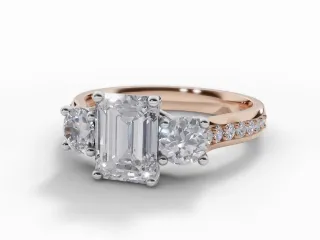 3 Stone Diamond Engagement Ring Plain Polish Band Certificated Emerald-Cut Diamond 100% Recycled, Hallmarked 18ct. Rose Gold