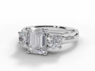 3 Stone Diamond Engagement Ring Plain Polish Band Certificated Emerald-Cut Diamond 100% Recycled, Hallmarked 18ct. White Gold and Platinum