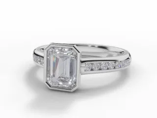 Diamond-Set Band Diamond Engagement Ring Certificated Emerald-Cut Diamond 100% Recycled, Hallmarked 18ct. White Gold