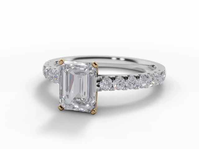 Diamond-Set Band Diamond Engagement Ring Certificated Emerald-Cut Diamond 100% Recycled, Hallmarked Platinum