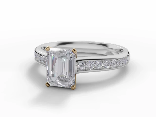 Diamond-Set Band Diamond Engagement Ring Certificated Emerald-Cut Diamond 100% Recycled, Hallmarked Platinum