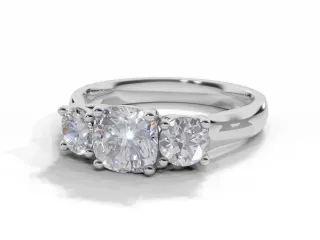 Diamond 3 Stone Engagement Ring Plain Polish Band Certified Cushion-Cut Diamond 100% Recycled, Hallmarked Platinum
