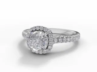 Diamond Halo Engagement Ring Micro Pavé Diamond-Set Band Certified Cushion-Cut Diamond 100% Recycled, Hallmarked Platinum