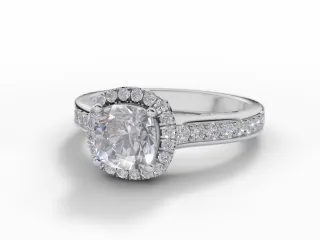 Diamond Halo Engagement Ring Grain-Set Diamond Band Certified Cushion-Cut Diamond 100% Recycled, Hallmarked Platinum