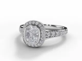 Diamond Halo Engagement Ring Grain-Set Diamond Band Certified Cushion-Cut Diamond 100% Recycled, Hallmarked Platinum