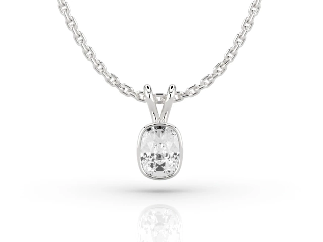 Bezel-Set Diamond Pendant with Cushion-Cut Diamond 100% Recycled, Hallmarked Platinum