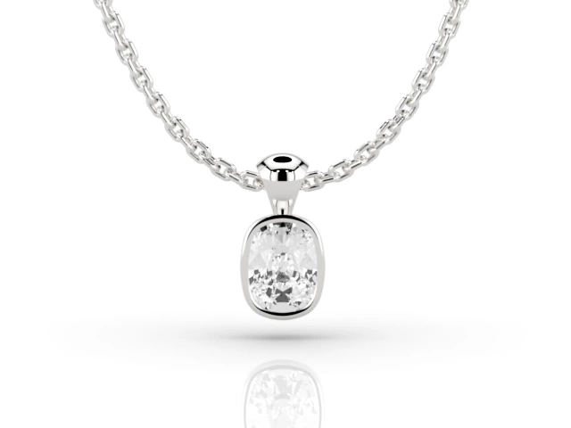 Bezel-Set Diamond Pendant Cushion-Cut Diamond 100% Recycled, Hallmarked Platinum