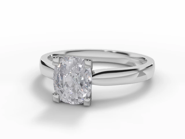 Diamond Solitaire Engagement Ring Plain Polish Band Certified Cushion-Cut Diamond 100% Recycled, Hallmarked 18ct. White Gold