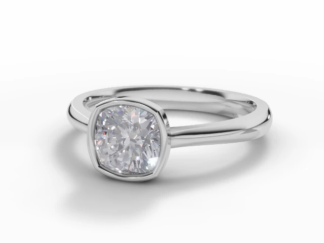 Diamond Solitaire Engagement Ring Plain Polish Band Certified Cushion-Cut Diamond 100% Recycled, Hallmarked 18ct. White Gold