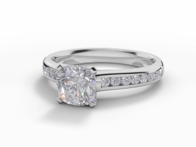 Diamond-Set Band Engagement Ring Channel-Set Diamond Band Certified Cushion-Cut Diamond 100% Recycled, Hallmarked 18ct. White Gold