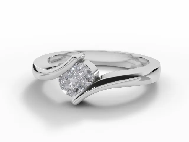 Diamond Solitaire Engagement Ring Diamond-Set Band Certified Cushion-Cut Diamond 100% Recycled, Hallmarked 18ct. White Gold