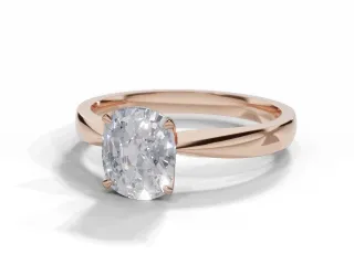 Diamond Solitaire Engagement Ring Plain Polish Band Certified Cushion-Cut Diamond 100% Recycled, Hallmarked 18ct. Rose Gold