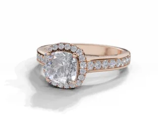 Diamond Halo Engagement Ring Grain-Set Diamond Band Certified Cushion-Cut Diamond 100% Recycled, Hallmarked 18ct. Rose Gold