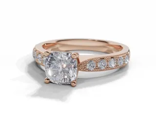 Diamond-Set Band Engagement Ring Grain-Set Diamond Band Certified Cushion-Cut Diamond 100% Recycled, Hallmarked 18ct. Rose Gold