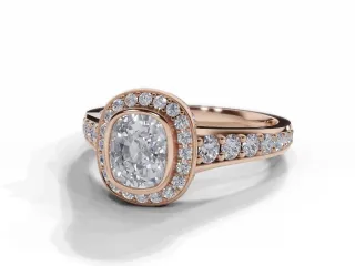 Diamond Halo Engagement Ring Grain-Set Diamond Band Certified Cushion-Cut Diamond 100% Recycled, Hallmarked 18ct. Rose Gold