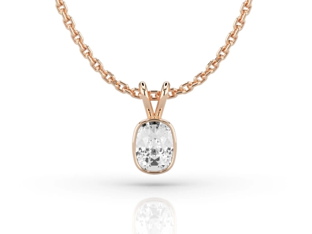 Bezel-Set Diamond Pendant with Cushion-Cut Diamond 100% Recycled, Hallmarked 18ct. Rose Gold