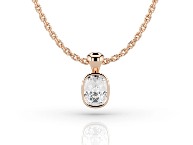 Bezel-Set Diamond Pendant Cushion-Cut Diamond 100% Recycled, Hallmarked 18ct. Rose Gold