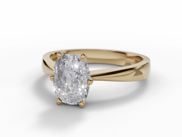 Diamond Solitaire Engagement Ring Diamond-Set Band Certified Cushion-Cut Diamond 100% Recycled, Hallmarked 18ct. Yellow Gold