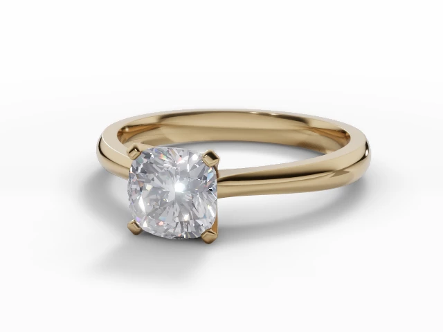 Diamond Solitaire Engagement Ring 1 Carat Cushion-Cut Diamond 100% Recycled, Hallmarked 18 Carat Yellow Gold Plain Polish Band