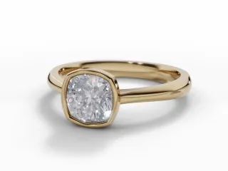 Diamond Solitaire Engagement Ring Plain Polish Band Certified Cushion-Cut Diamond 100% Recycled, Hallmarked 18ct. Yellow Gold