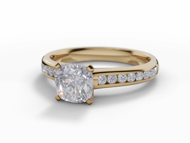 Diamond-Set Band Engagement Ring Channel-Set Diamond Band Certified Cushion-Cut Diamond 100% Recycled, Hallmarked 18ct. Yellow Gold