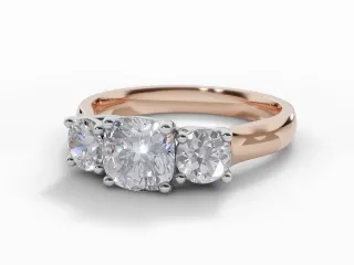 Diamond 3 Stone Engagement Ring Plain Polish Band Certified Cushion-Cut Diamond 100% Recycled, Hallmarked 18ct. Rose Gold