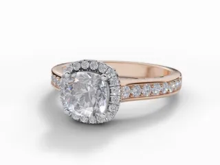 Diamond Halo Engagement Ring Grain-Set Diamond Band Certified Cushion-Cut Diamond 100% Recycled, Hallmarked 18ct. Rose Gold