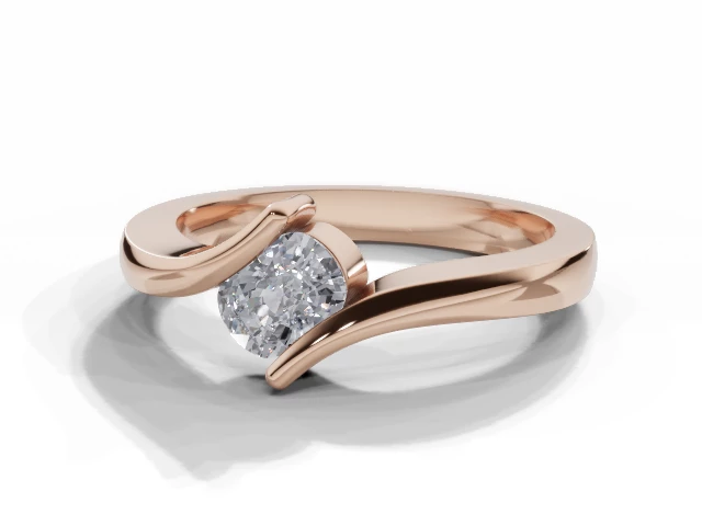 Diamond Solitaire Engagement Ring Diamond-Set Band Certified Cushion-Cut Diamond 100% Recycled, Hallmarked 18ct. Rose Gold