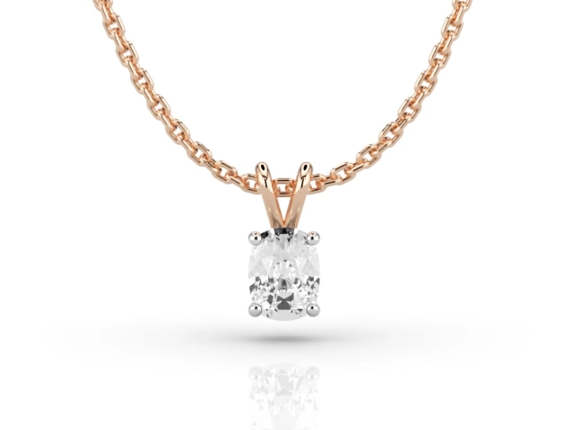 Claw-Set Diamond Pendant Certified  Cushion-Cut Diamond 100% Recycled, Hallmarked 18ct. Rose Gold