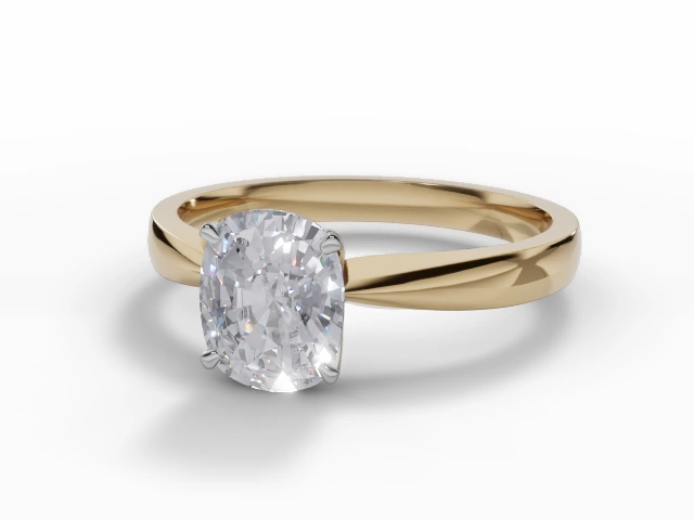 Diamond Solitaire Engagement Ring Plain Polish Band Certified Cushion-Cut Diamond 100% Recycled, Hallmarked 18ct. Yellow Gold