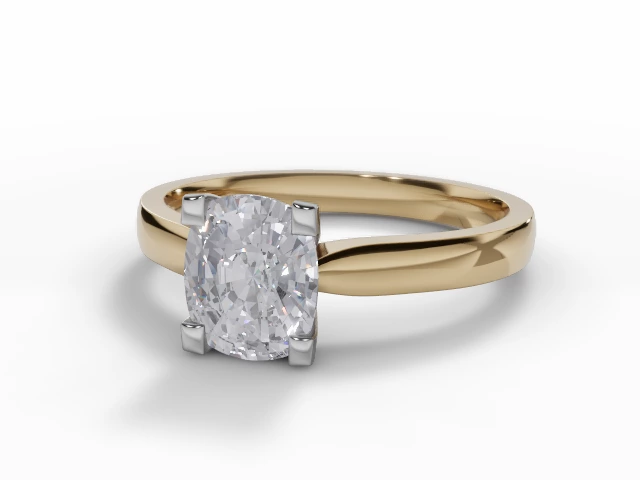 Diamond Solitaire Engagement Ring Plain Polish Band Certified Cushion-Cut Diamond 100% Recycled, Hallmarked 18ct. Yellow Gold