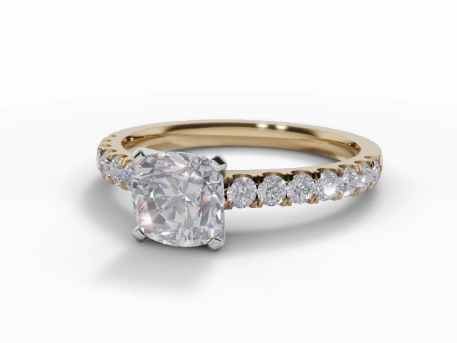 Diamond-Set Band Engagement Ring Micro Pavé Diamond-Set Band Certified Cushion-Cut Diamond 100% Recycled, Hallmarked 18ct. Yellow Gold