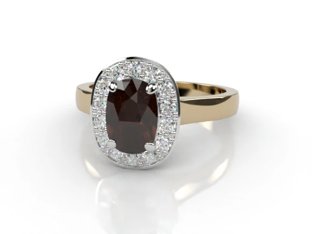 Chocolate Quartz & Diamond Engagement Ring Plain Polish Band Cushion-Cut Coloured Stone 100% Recycled, Hallmarked 18ct. Yellow Gold