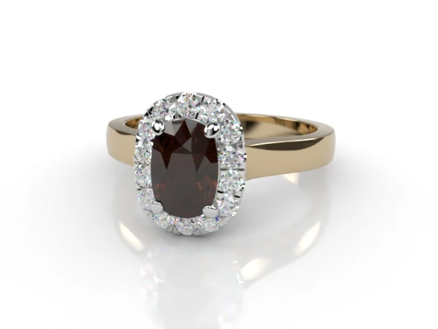 Chocolate Quartz & Diamond Engagement Ring Plain Polish Band Cushion-Cut Coloured Stone 100% Recycled, Hallmarked 18ct. Yellow Gold