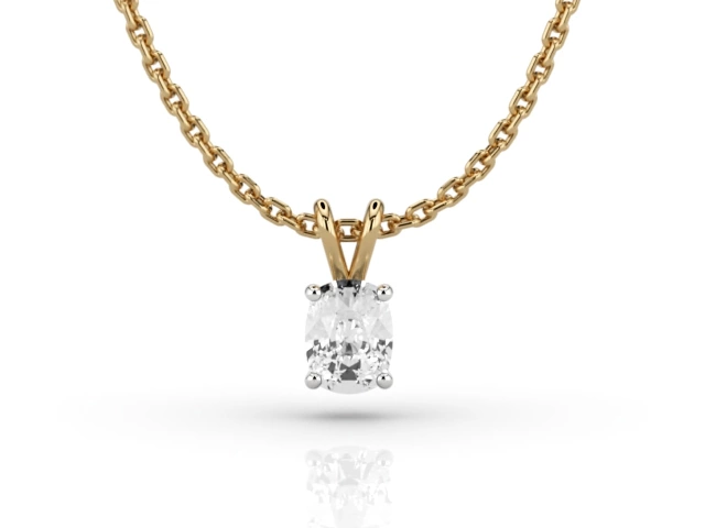 Claw-Set Diamond Pendant Certified  Cushion-Cut Diamond 100% Recycled, Hallmarked 18ct. Yellow and White Gold