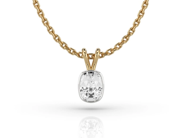 Bezel-Set Diamond Pendant with Cushion-Cut Diamond 100% Recycled, Hallmarked 18ct. Yellow and White Gold