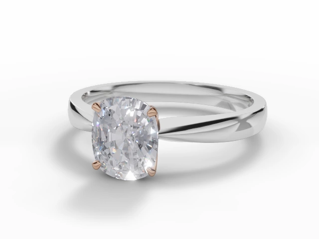 Diamond Solitaire Engagement Ring Plain Polish Band Certified Cushion-Cut Diamond 100% Recycled, Hallmarked 18ct. White Gold