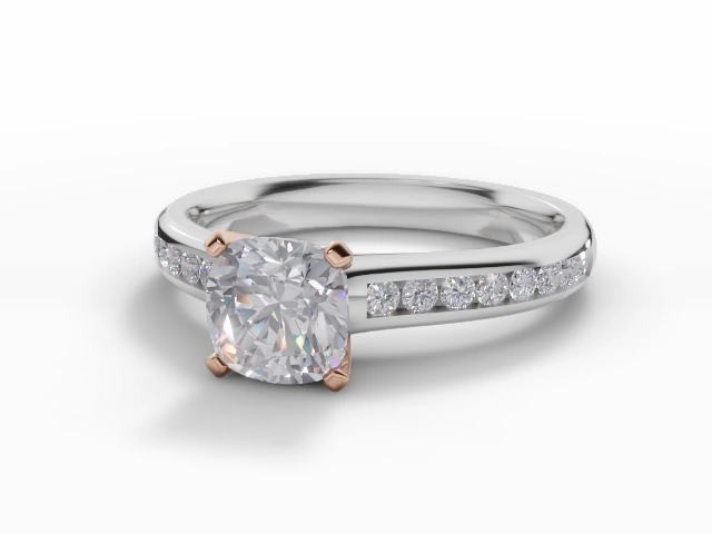 Diamond-Set Band Engagement Ring Channel-Set Diamond Band Certified Cushion-Cut Diamond 100% Recycled, Hallmarked 18ct. White Gold