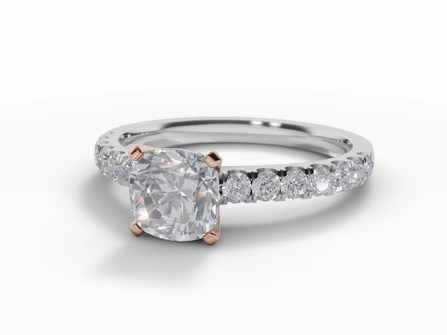 Diamond-Set Band Engagement Ring Micro Pavé Diamond-Set Band Certified Cushion-Cut Diamond 100% Recycled, Hallmarked 18ct. White Gold